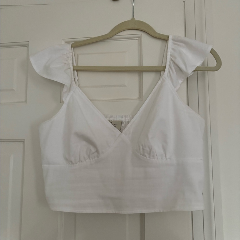a new day White Ruffle Strap Cropped Tank Top